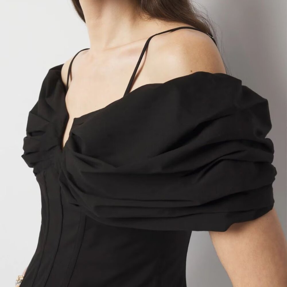 White House Black Market Black Off-Shoulder Draped Blouse
